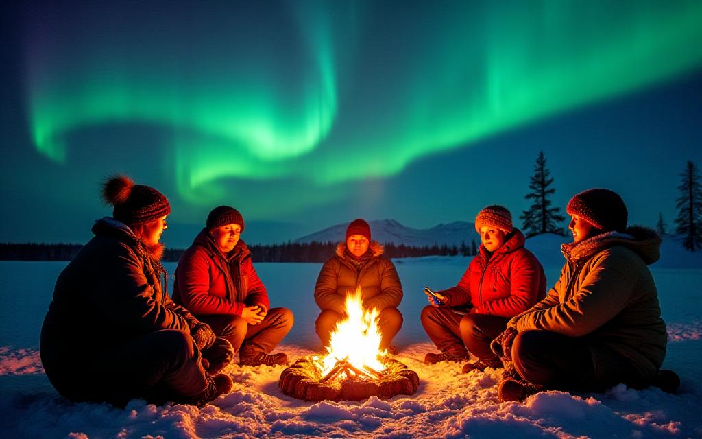 Indigenous cultural experience during northern lights expedition